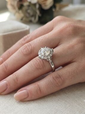 Classic Halo 1.0ct Moissanite Lab Created .925 Sterling Silver Engagement Ring 6